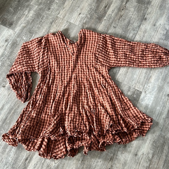 ASOS GINGHAM LONG SLEEVE TRAPEZE MINI DRESS - Picture 1 of 9